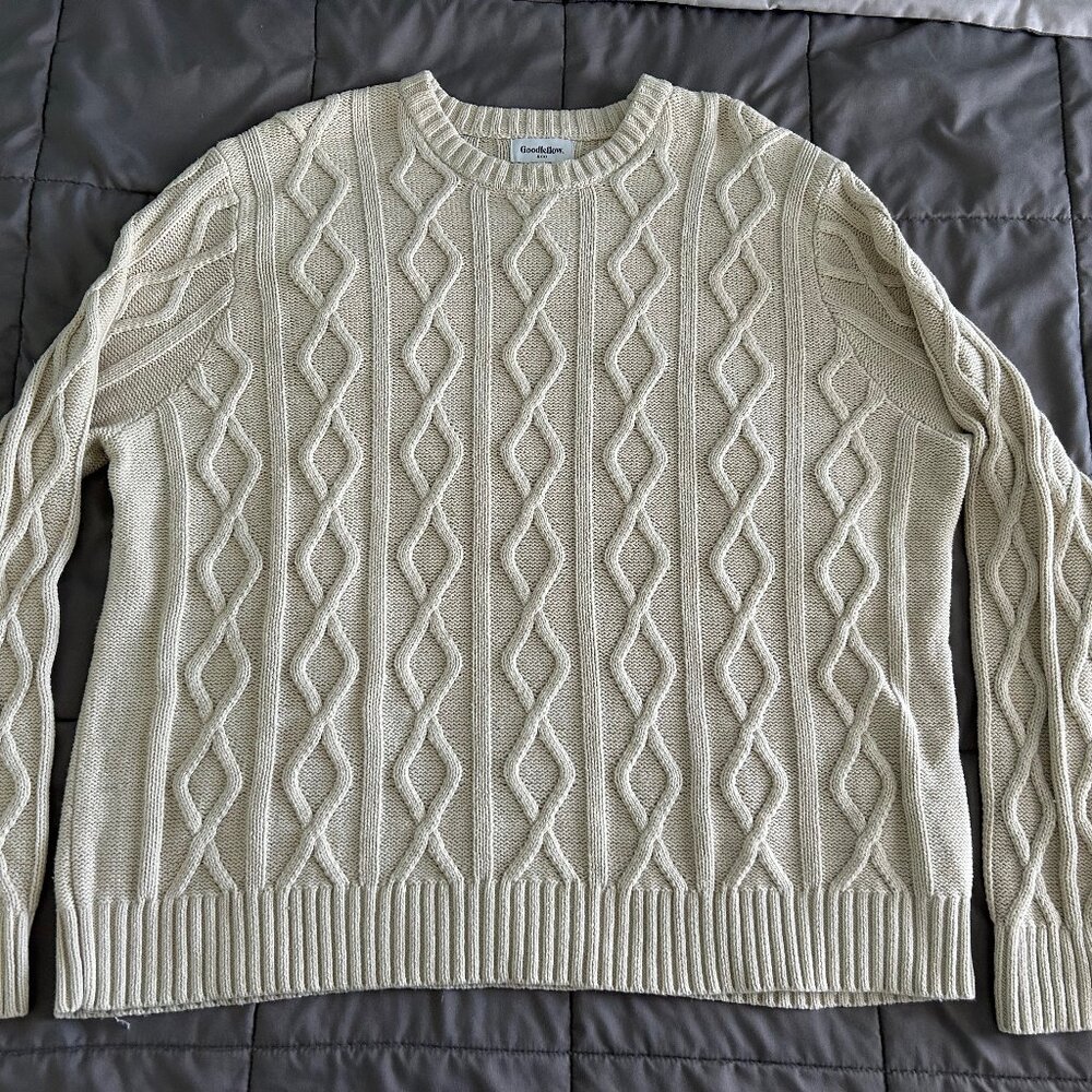 Goodfellow & Co Men’s Cream Ivory Cable Knit Pullover Sweater Long Sleeve XXL